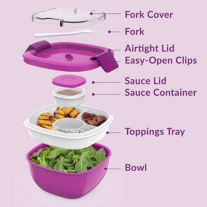 Bentgo Salad Container - 54 oz Bowl with 4-Compartment Toppings Tray, Leak-Proof Dressing Container, Reusable Fork, BPA-Free Lunch Box for Meal Prep & Food Storage; Removable Bento Tray (Khaki Green)