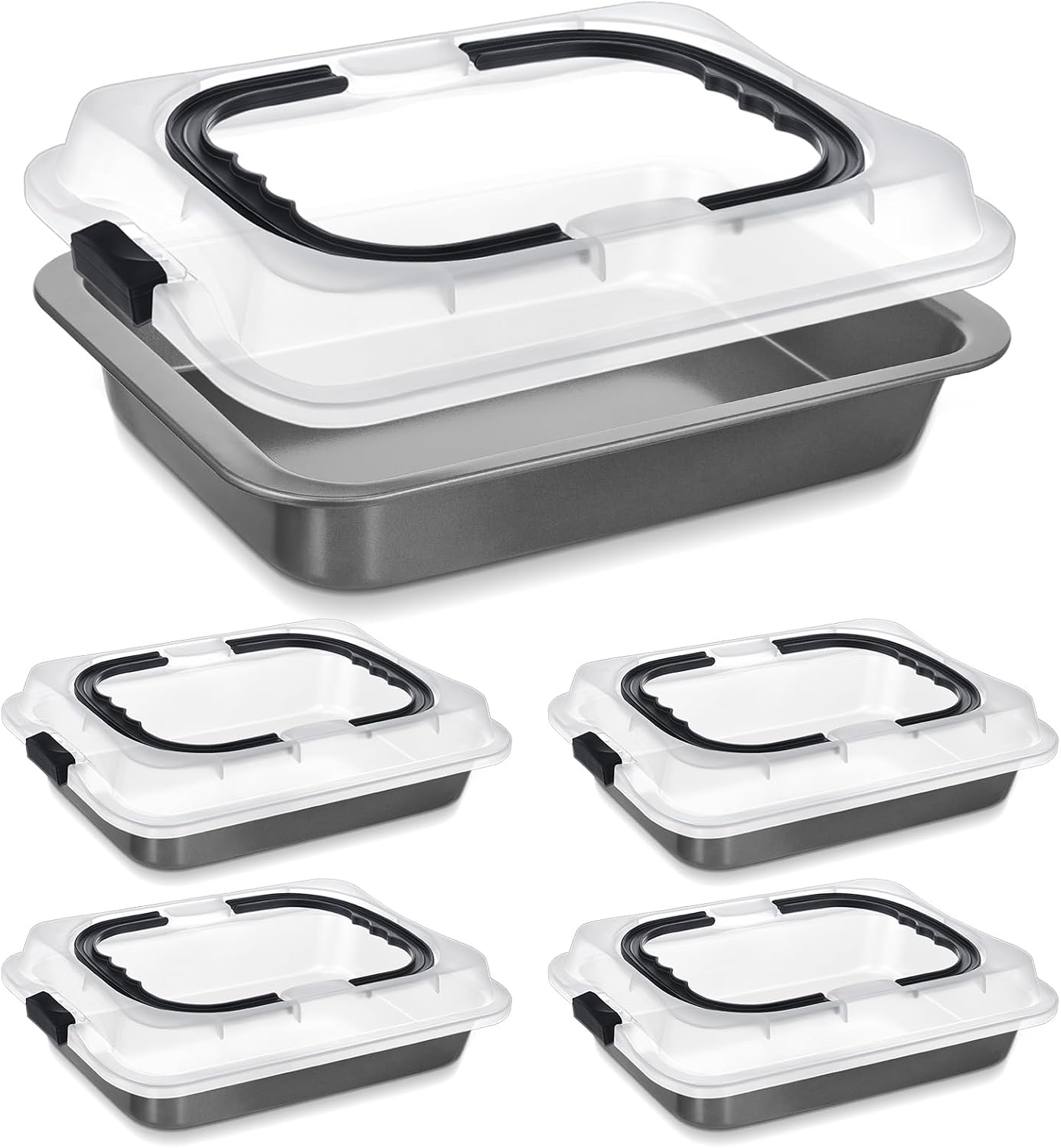Qinyoung 1 Pcs Cake Baking Pan with Lid and Handle, 9 x 13 Inch Non-stick Rectangle Sheet Cake Pan Carrier for Brownie Roasting Cooking Baking (Black)