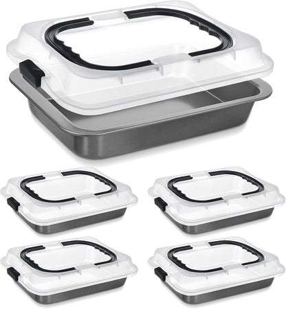 Qinyoung 1 Pcs Cake Baking Pan with Lid and Handle, 9 x 13 Inch Non-stick Rectangle Sheet Cake Pan Carrier for Brownie Roasting Cooking Baking (Black)