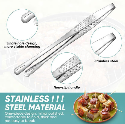 meekoo 6 Pcs 7.8 Inches Stainless Steel Korean BBQ Grill Tongs Japanese Barbecue Tongs for Cooking Portable Kitchenware Home Outdoor Steak Salad Food