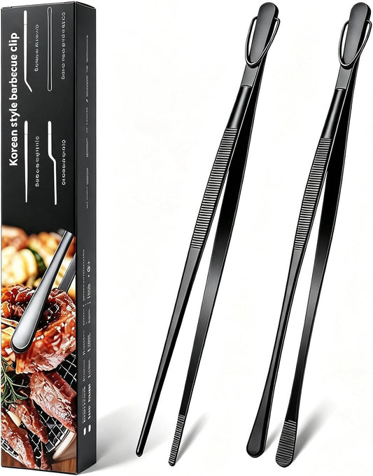 2 Pcs 12‑Inch Stainless Steel Kitchen Tweezers Cooking Tongs for BBQ, Salad