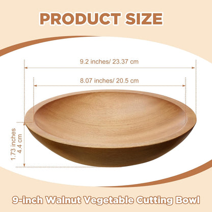 9 Inch Walnut Chopping Bowl and Mezzaluna Knife Set Solid Wood Salad Bowl for Chopping Walnut Herbs Spices Vegetables Eggs Chicken (Round Style)