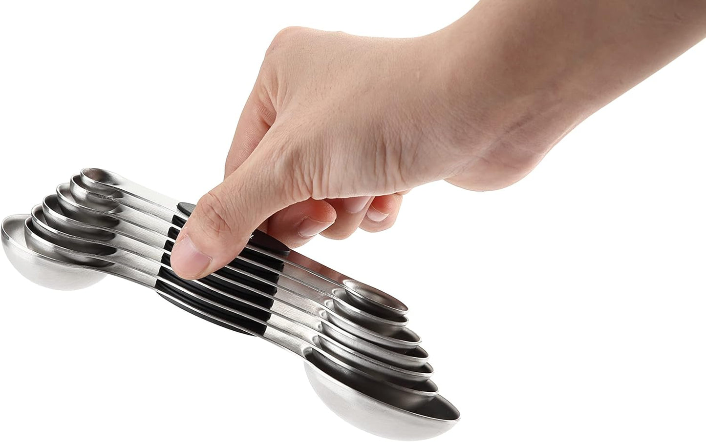 Spring Chef Stainless Steel Magnetic Measuring Spoons Set with Strong N45 Magnets, Heavy Duty Metal Kitchen Gadgets for Baking & Cooking, Fits in Most Kitchen Spice Jars, Set of 8 with Leveler, Black