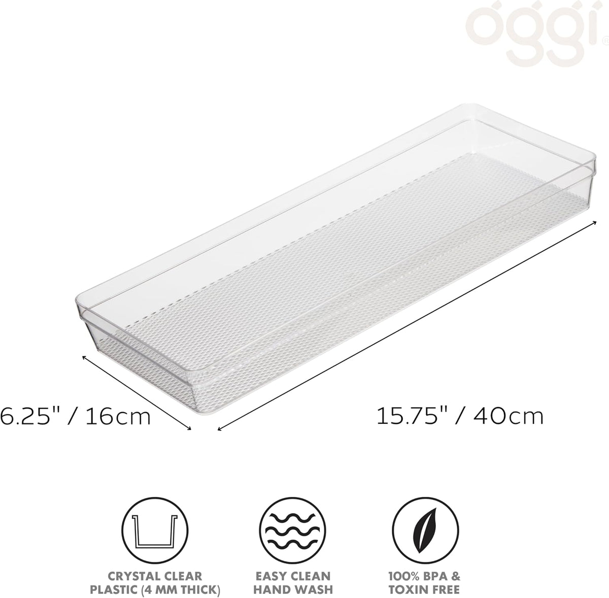 Oggi Clear Drawer Organizer - 3" X 12.5" - Ideal for Organizing Kitchen Drawers, Office, Desk, Silverware, Kitchen Utensils, Cosmetics and Bathrooms