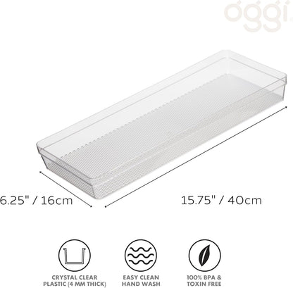 Oggi Clear Drawer Organizer - 3" X 12.5" - Ideal for Organizing Kitchen Drawers, Office, Desk, Silverware, Kitchen Utensils, Cosmetics and Bathrooms