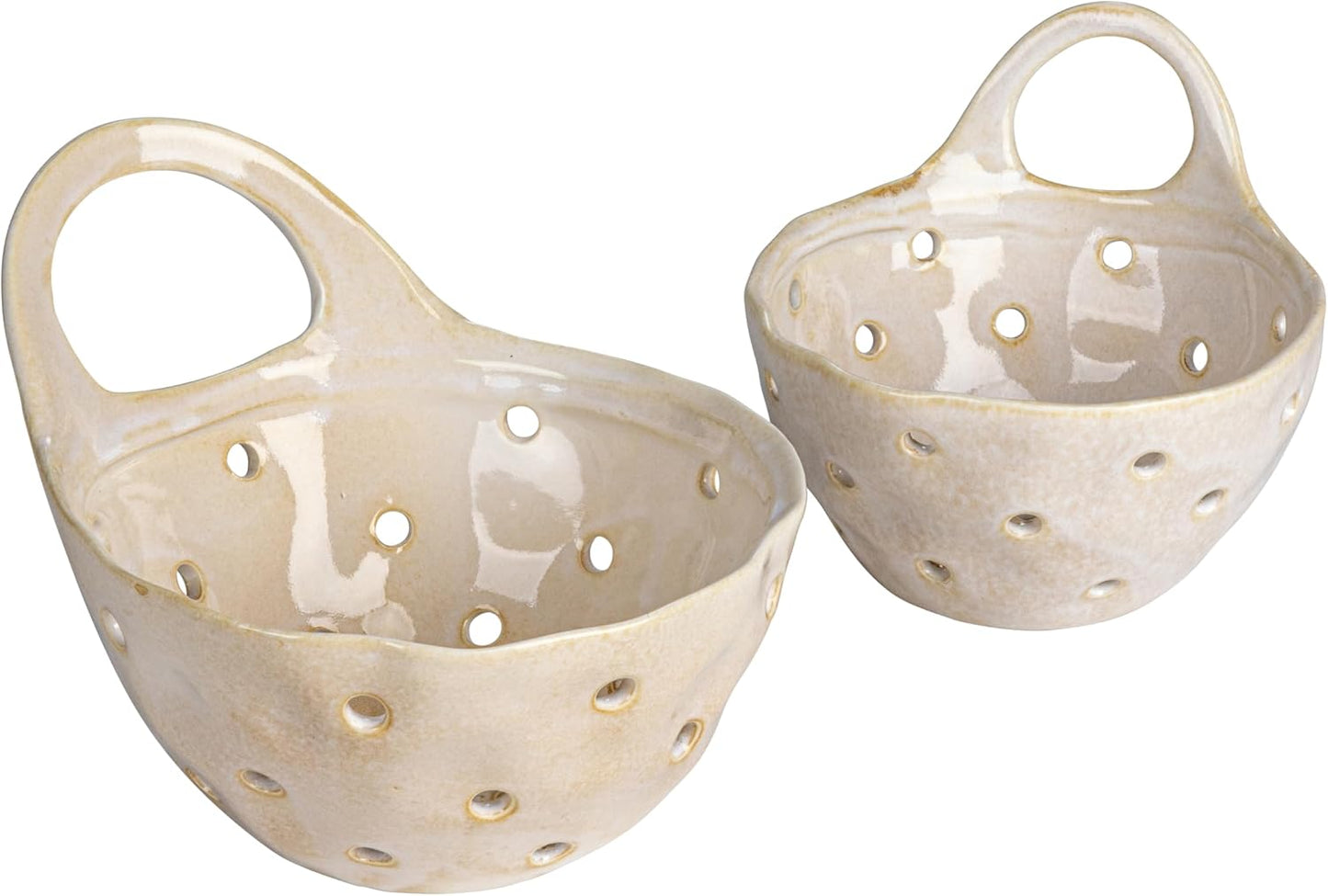 Creative Co-Op Stoneware Colanders with Handles, Set of 2