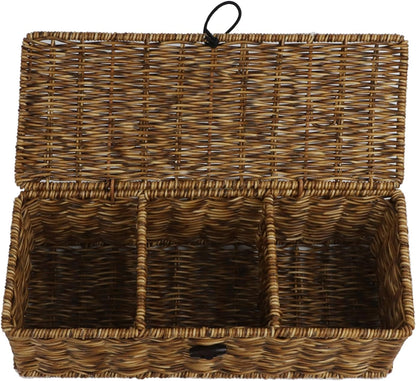 Water Hyacinth Storage Basket with Lid, Rectangular Tank Woven Wicker Baskets with Sections, Decorative Box for Snack Toys Bathroom (Water Hyacinth)