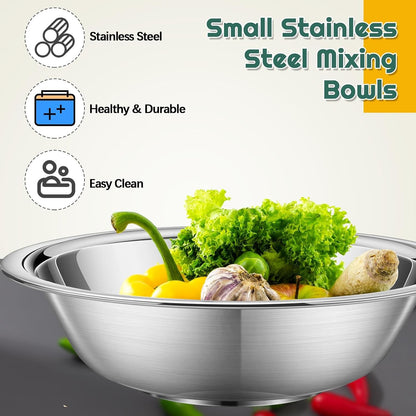 Tioncy 20 Pack Small Mixing Bowls, 3/4 Quart Stainless Steel Prep Bowl for Sauces, Snacks, Side Salads, 6.3 Inch Cooking Baking Bowls Set with Flat Base, Dishwasher Safe
