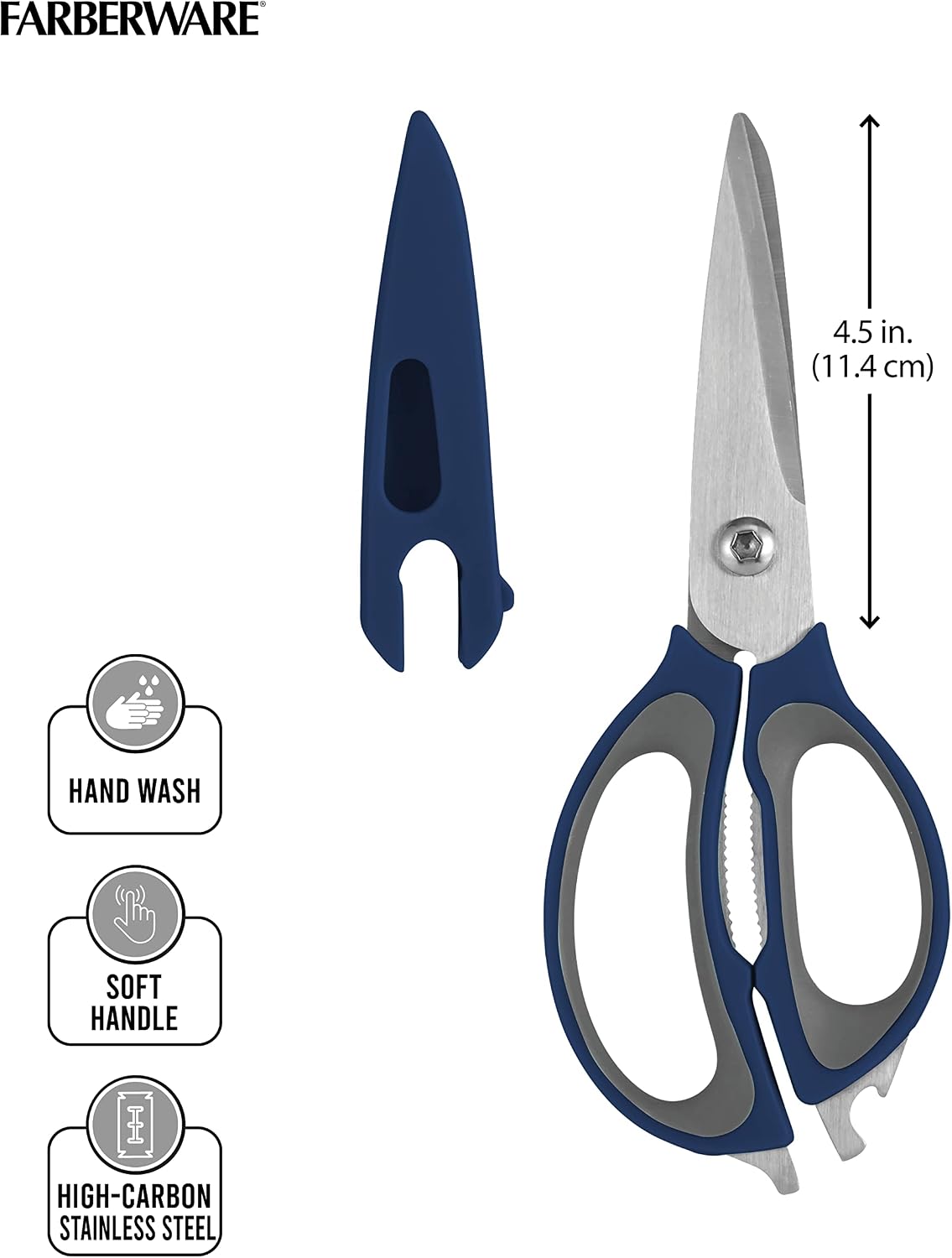 Farberware 4-in-1 Kitchen Scissors, High Carbon Stainless Steel, Black