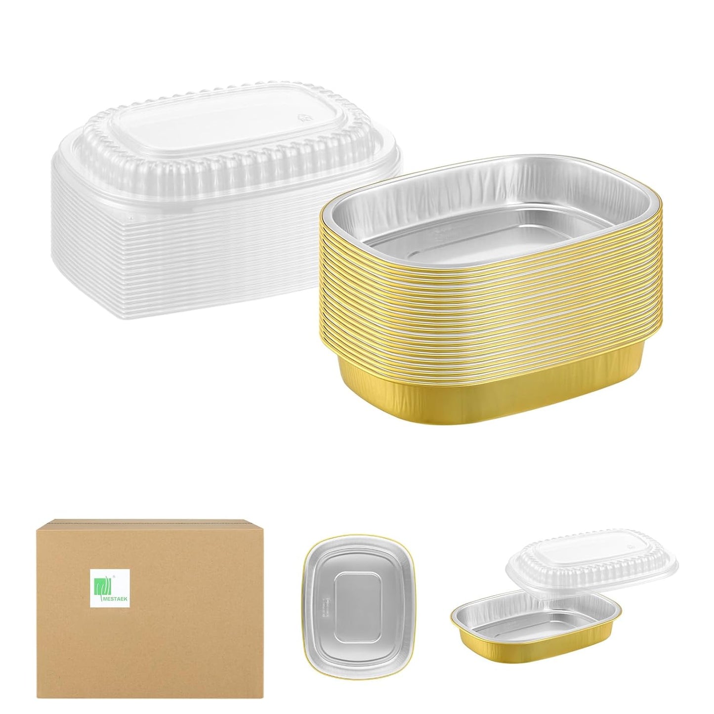 20-Pack 25oz / 7" × 5" Oval Aluminum Foil Pans with Snap-On Lids – Heavy-Duty Reusable Containers for Takeout, Parties, BBQ, Catering (Black)