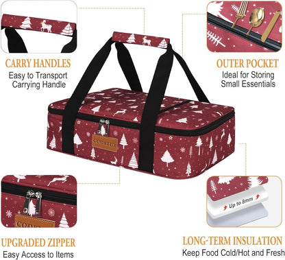 Insulated Casserole Carrier 9x13 Inch, Durable Nylon, Leak-Proof Casserole Dish Carrier, Casserole Carriers for Hot or Cold Food (Christmas)