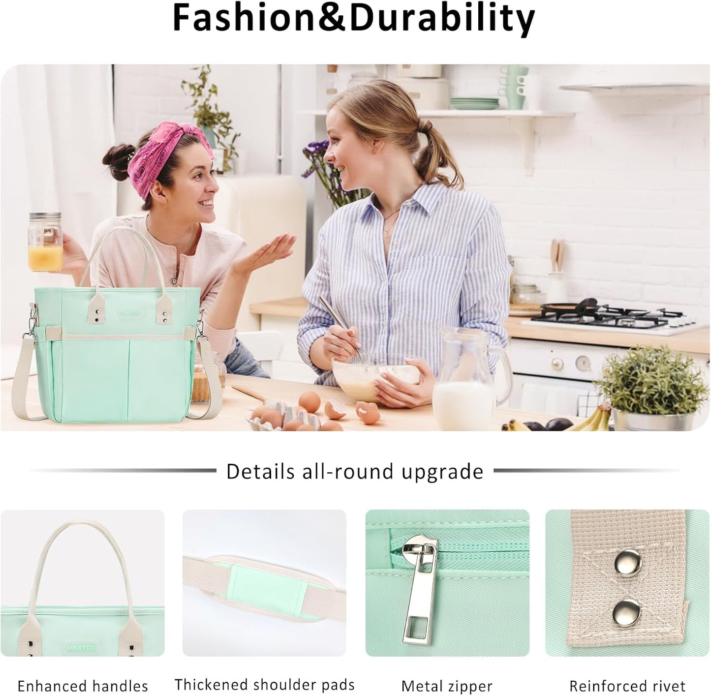 MAXTOP Lunch Bag Women for Work Insulated Thermal Lunch Box for Men with Wide-Open Pocket Reusable Leakproof Cooler Bags with Removable Shoulder Strap for Teacher Nurse Office Picnic Travel Black