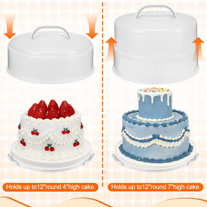 Teenyyou 12 Inch Large Cake Carrier with Lid and Handle for 12" Round 7" High Cake Adjustable Plastic Pies Carrier Portable Cupcakes Transport Container for Cookies Pizza and More(Pink)