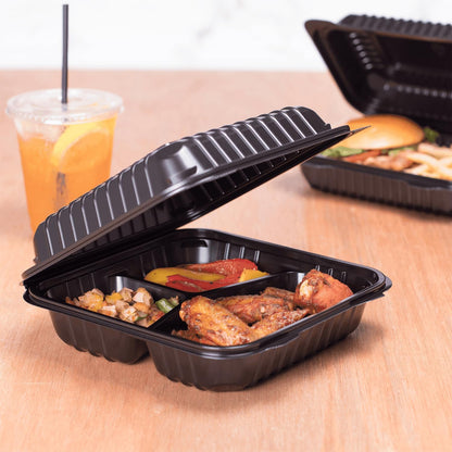 Karat FP-HC99PP-3CU 9"X 9" PP Hinged Containers 3 Compartment - (Case of 200)