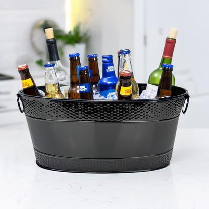 BREKX White Drink Cooler for Parties, Sealed Leak & Rust Resistant Galvanized Tub, Large Ice Bucket and Drink Bucket with Handles, 15 Quarts (4 Gallon), Oval Bucket with Easy to Clean Glossy Finish