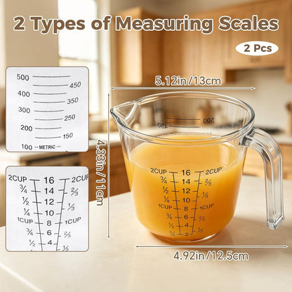2Pcs 2 Cup Plastic Measuring Cup,Plastic Liquid Measuring Cups for Baking,Cooking,Mixing