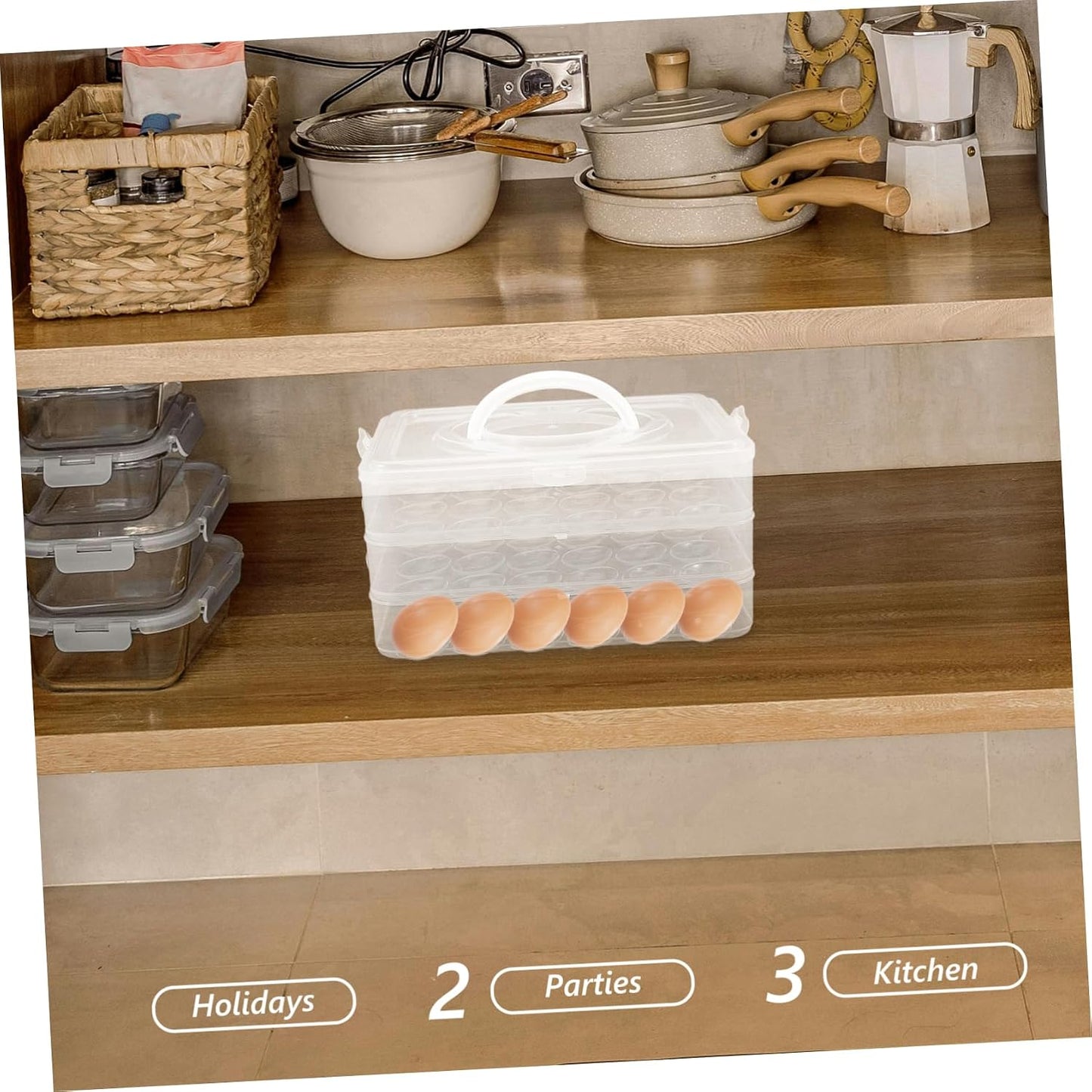 2layer Stackable Carrier with Lid Refrigerator Storage Box Portable and Secure Design for Parties and Kitchen Use Easy to Carry with Handle