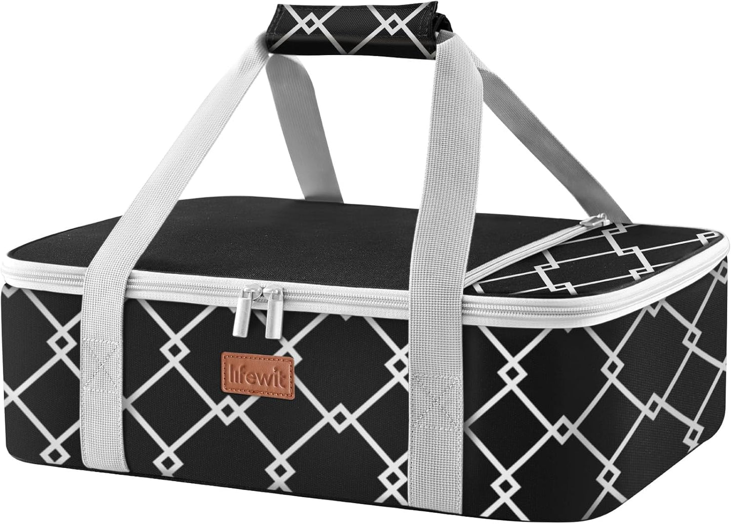 Lifewit Insulated Single Decker Casserole Carrier, Lasagna Lugger Holder for Hot or Cold Food, Fits 9" x 13" Baking Dish, Thermal Lunch Tote Bag for Potluck Parties, Picnic and Cookouts, Grey