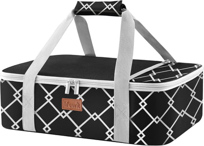 Lifewit Insulated Single Decker Casserole Carrier, Lasagna Lugger Holder for Hot or Cold Food, Fits 9" x 13" Baking Dish, Thermal Lunch Tote Bag for Potluck Parties, Picnic and Cookouts, Grey