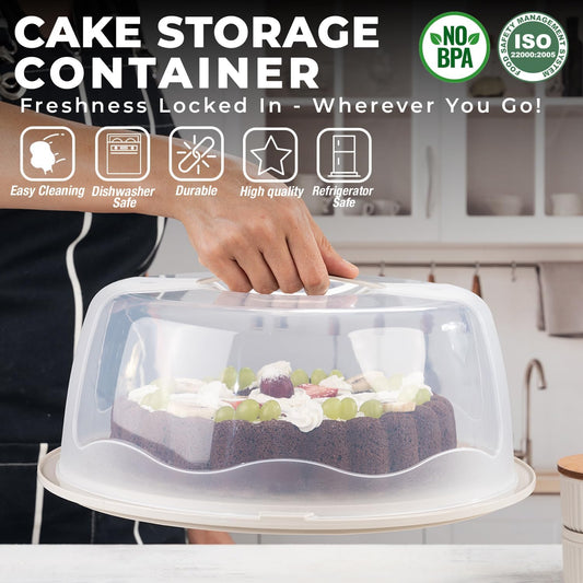 13 Inch Cake Carrier with Locking Lid and Handle, Stylish Big Round Container for Kitchen Storage, BPA Free Stand, Plastic Holder for Transporting, Donuts, Cupcakes, Pies (Green, 13 in)