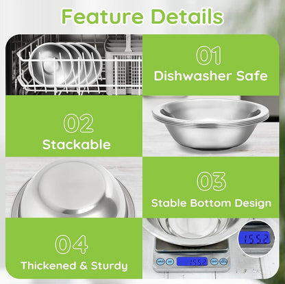 304(18/8) Stainless Steel Mixing Bowls for Kitchen, 4 Pack 7.8" 28.89 fl.oz Metal Mixing Bowls Set Stackable for Baking Serving Cooking Food Prep Storage Dishwasher Safe Heavy Duty