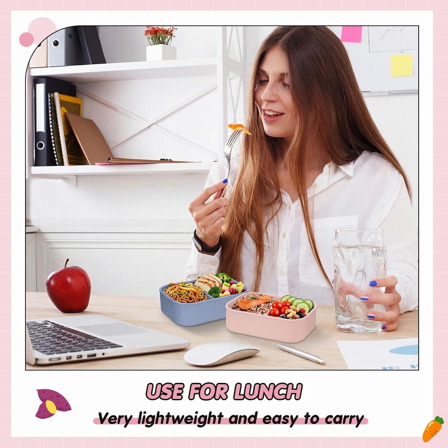 Layhit 4 Pcs Silicone Bento Box for Adults, 27 oz Bento Lunch Container Reusable 3 Compartment Lunchable Food Container for Women Men, Leak Proof Microwave Dishwasher Freezer Safe (Cool Colors)