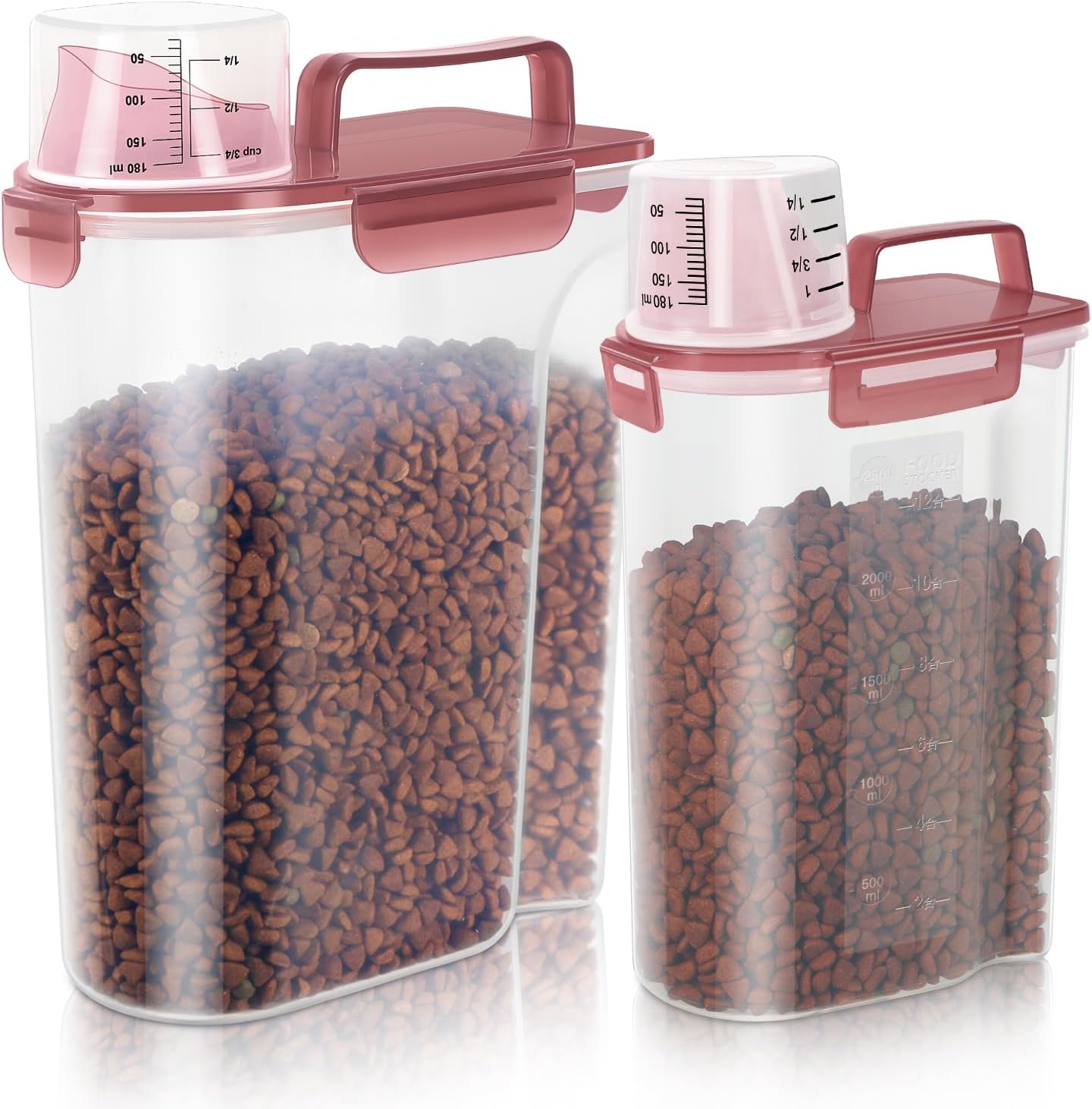 LEAWALK 5-7Lbs Dog Cat Food Storage Container with Upgraded Large Nozzle BPA-free, 4 Snap Seals Plastic Pet Food Storage Containers with Handles are Easy to Clean and Carry