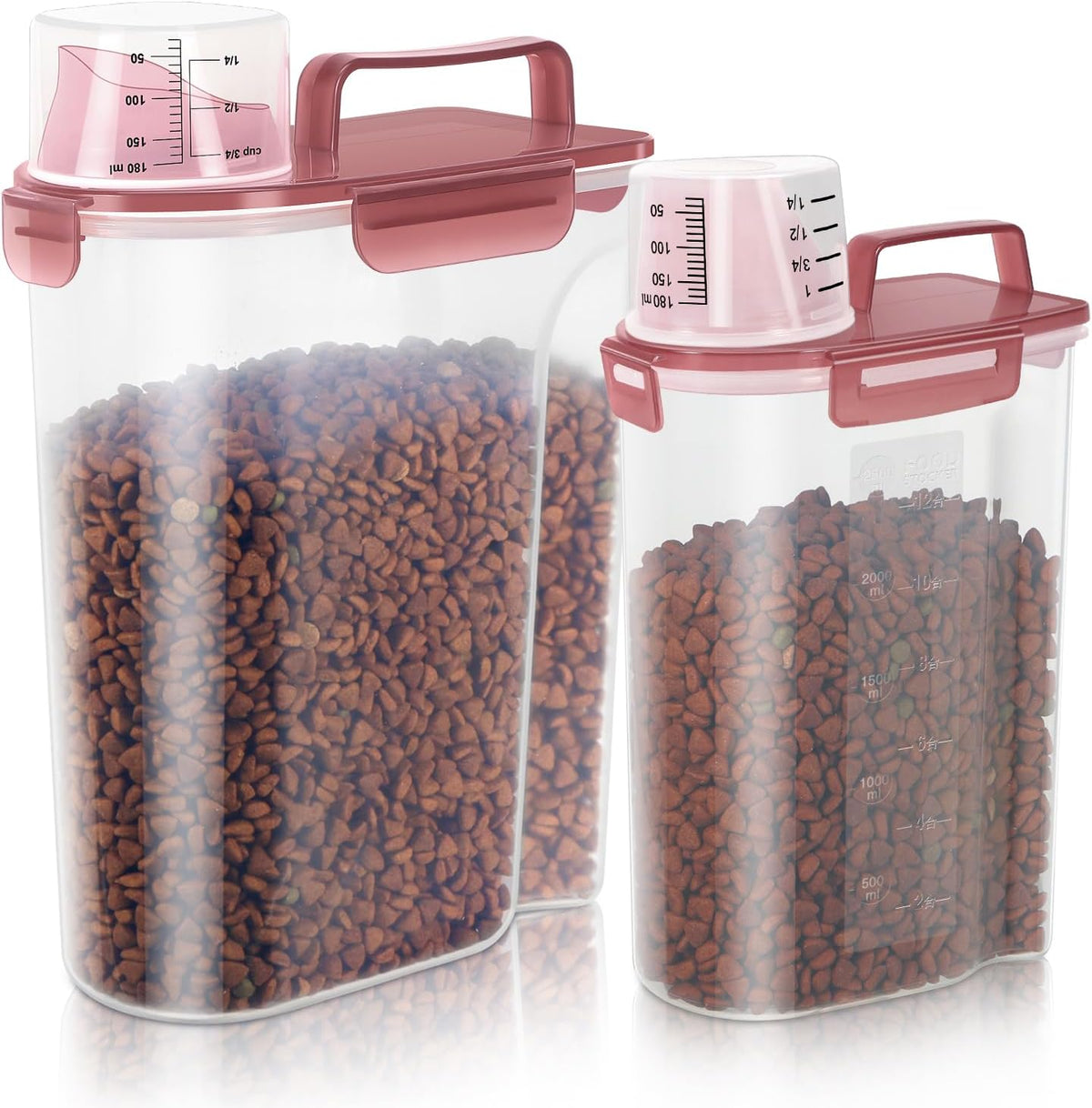 LEAWALK 5-7Lbs Dog Cat Food Storage Container with Upgraded Large Nozzle BPA-free, 4 Snap Seals Plastic Pet Food Storage Containers with Handles are Easy to Clean and Carry