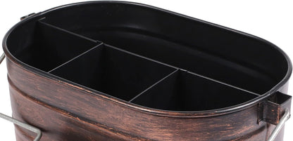 Galvanized Metal Caddy with 4 Compartments, Rustic Farmhouse Kitchen Picnic Utensil Holder, Multipurpose Storage Bin, Metal Garden Planters - 12 Inch - Antique Natural