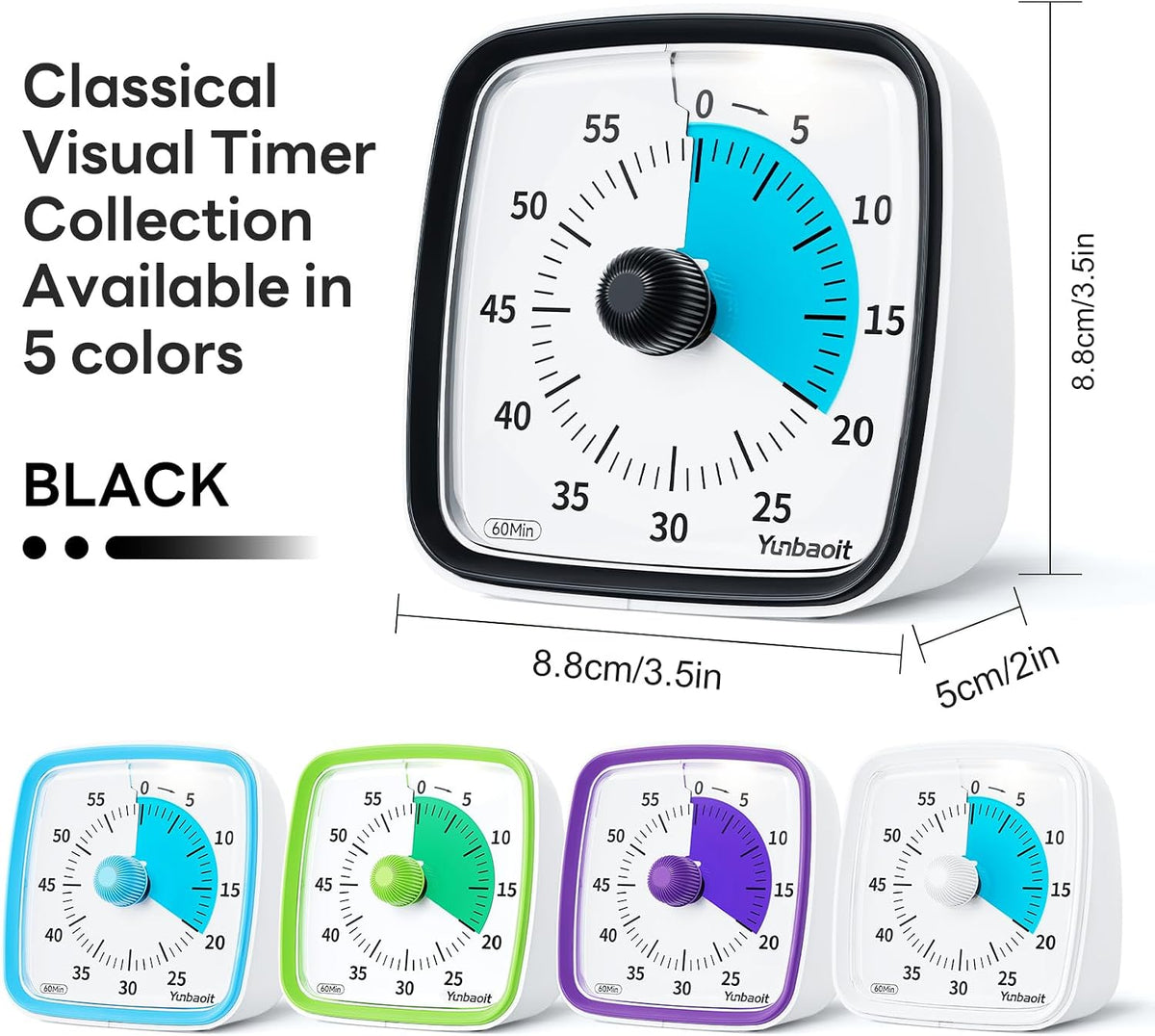 Yunbaoit Visual Timer with Night Light, 60 Minute Countdown, Light Blue