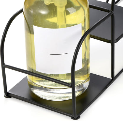 Noamus 4-Tier Syrup Bottle Holder, Iron 4 Compartment Bottle Organizer Rack, 16" Countertop Display Storage Shelf Bottle Stand, Metal Coffee Bar Organizer for Dressing, Wine, Juice, Kitchen, Black