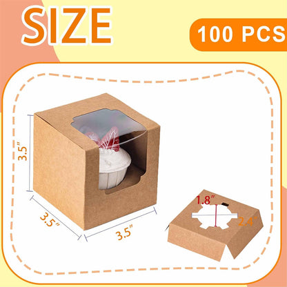 BOOMIBOO 50 Pack Individual Cupcake Containers, Cupcake Boxes with Window, Food Grade Cupcake Holders with Inserts, Stackable Deep Cupcake Carrier (White)