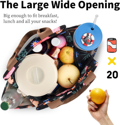 CaCTOUR Lunch Box for Women Girls Teens,Cute Lunch Box Cooler Bag, Portable Insulated Small Lunch Bag Women Reusable Corduroy Lunch Tote for Work/Travel/Picnic/School (Dog Green,Small)