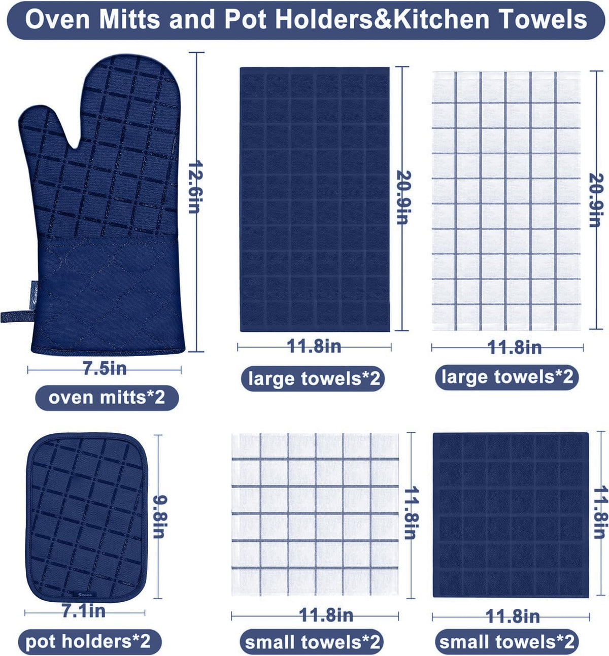 Oven Mitts Kitchen Towels and Dishcloths Pot Holders Sets, Oven Gloves Kitchen Dish Towels 500 Degree Heat Resistant Potholders with Non-Slip Silicone Surface for Cooking, Grilling, Baking-Gray