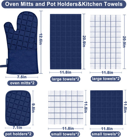 Oven Mitts Kitchen Towels and Dishcloths Pot Holders Sets, Oven Gloves Kitchen Dish Towels 500 Degree Heat Resistant Potholders with Non-Slip Silicone Surface for Cooking, Grilling, Baking-Gray