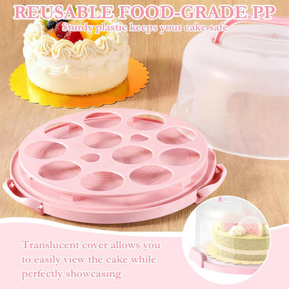 10 Inch Cake Carrier with Lid and Handle, Round Cake Container Cake Cover with 10 Inch Cake Boards & Cupcake Carrier, Portable Cake Holder with Lid for Transport Pie Nuts Fruit, Green