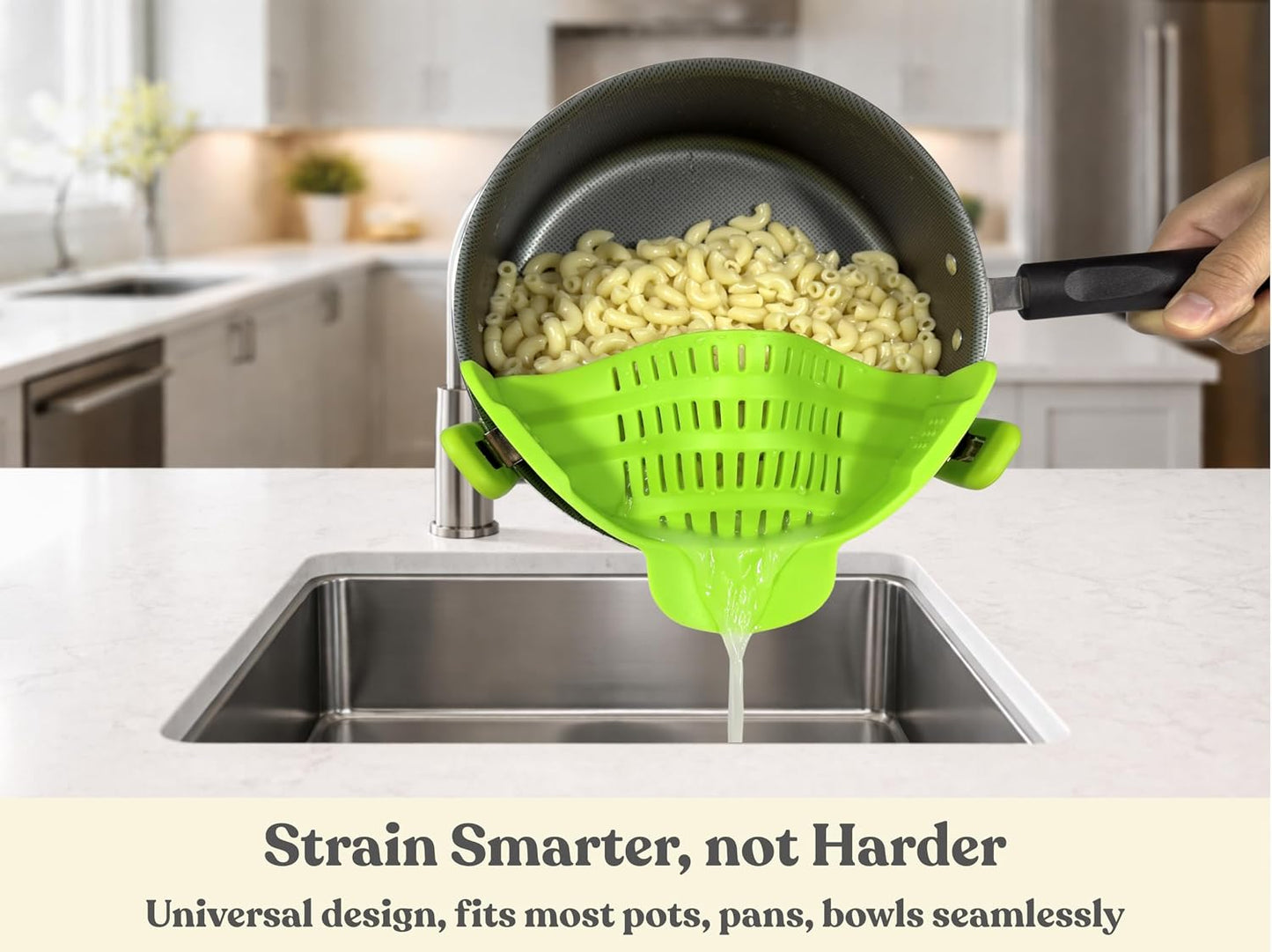 Clip On Strainer Silicone for Pots and Pans, Universal Fit Pasta Strainer and Pot Colander, Space Saving Food Drainer with Collapsible Funnel and Garlic Peeler, 3 Pcs Set, Gray