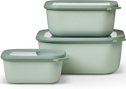 Mepal Cirqula Set of 3 Rectangular Deep Multi Food Storage Serving Containers with Transparent Lids | Perfect for Food Prep | Microwave & Dishwasher Safe | Nordic Black | Made in Holland