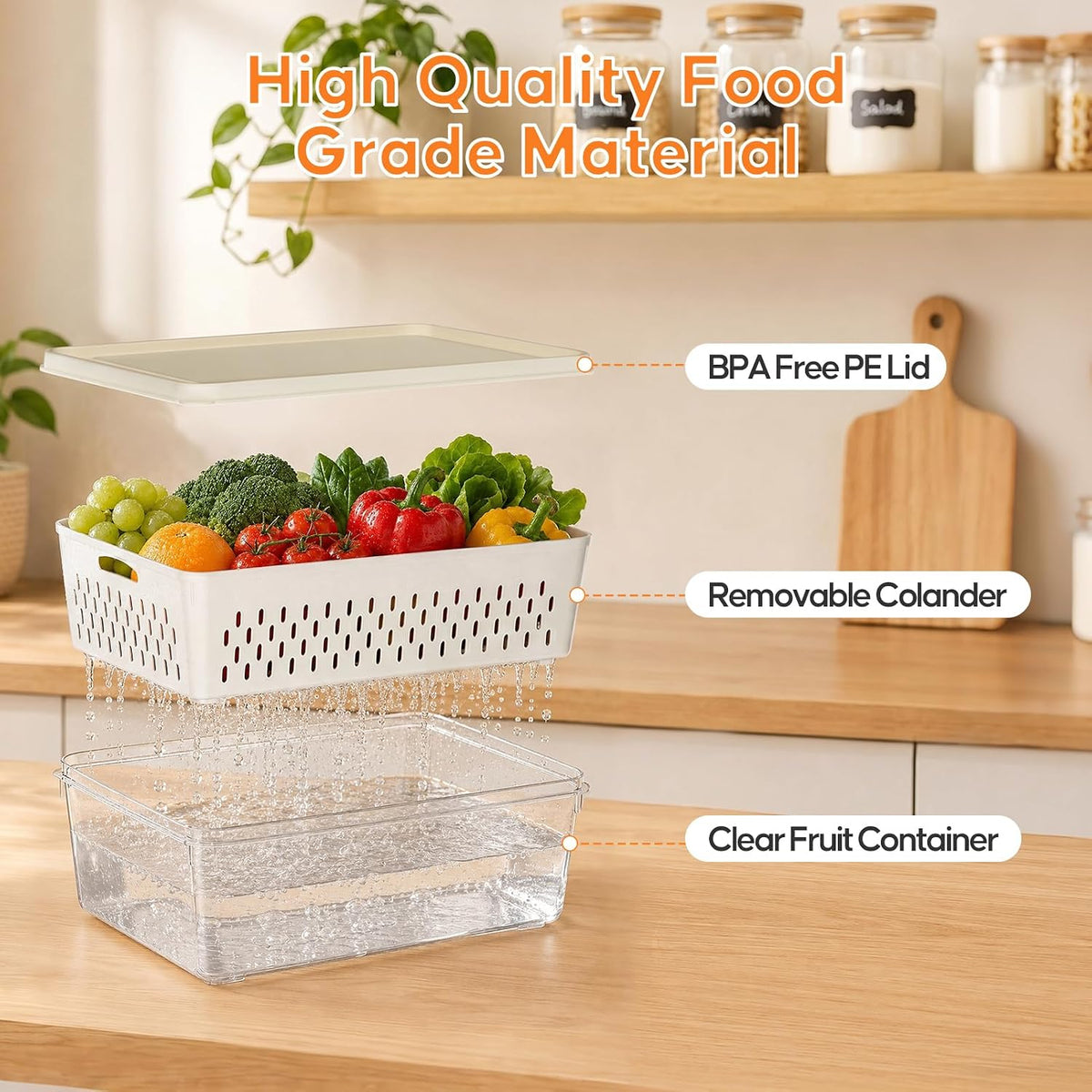 4 Pack Fruit Storage Containers for Fridge, Plastic Food Storage Container