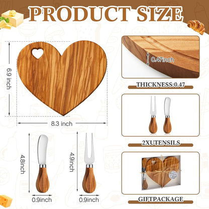 Patelai 24 Set Bridal Baby Shower Favor Heart Cheese Board with Knife, Wood Mini Charcuterie Board Thank You Gift Box for Guest Bridal Baby Shower Prize Wedding Valentines Birthday (Bamboo Color)