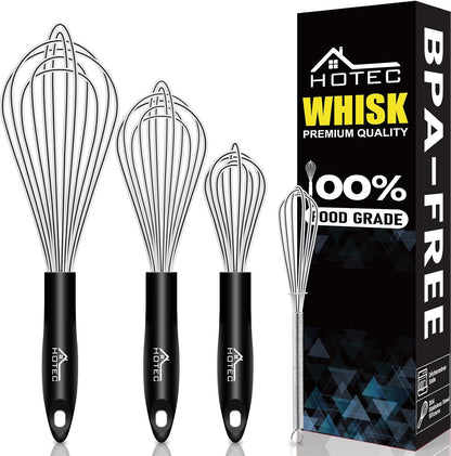 HOTEC Stainless Steel Whisk Set of 4, Food Grade Balloon Whisk Egg Beater, Thicken Wire Mixing Whisk for Baking, Cooking, Whisking Cream, Sauce, Pancake Batter