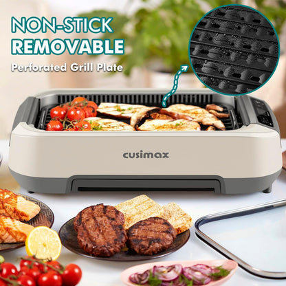 Smokeless Indoor Grill, CUSIMAX Electric Grill with Non-stick Removable Grill/Griddle Plate, 1500W Korean BBQ Grill with LED Smart Display & Tempered Glass Lid, Easy to Clean, Black