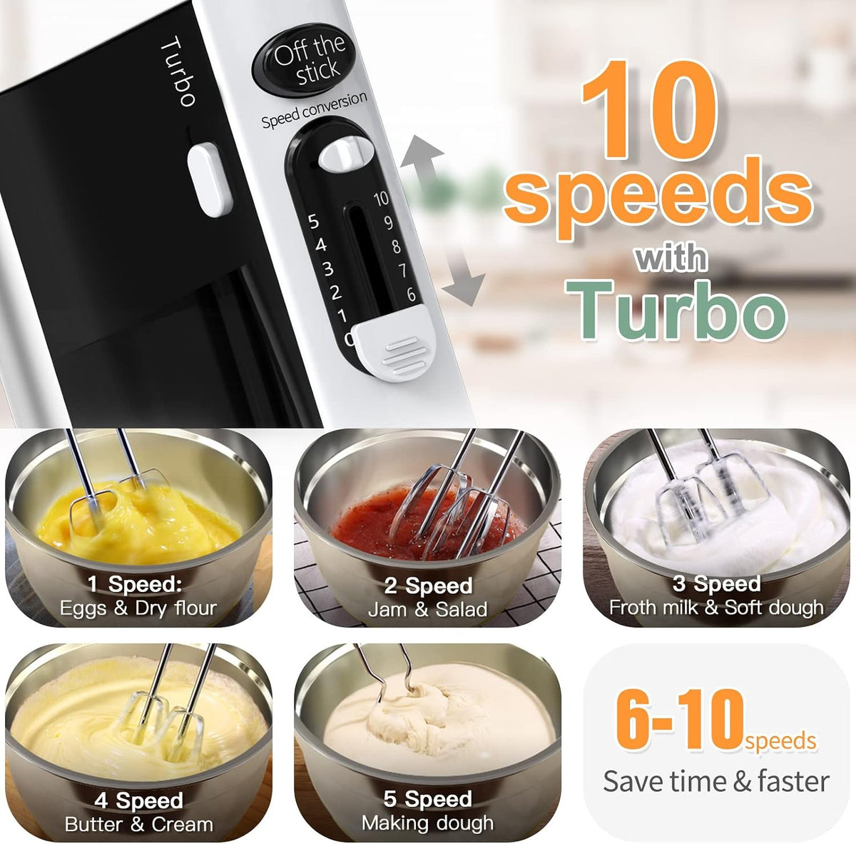 600W Powerful Hand Mixer Electric 10 Speed Powerful with Turbo