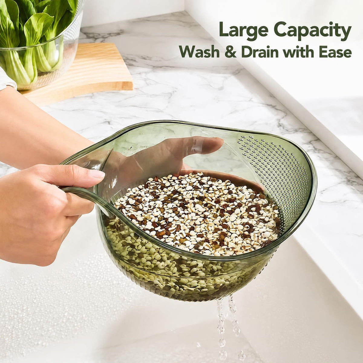Rice Washer, Rice Rinser Strainer w/Handle, BPA-Free (Clear)