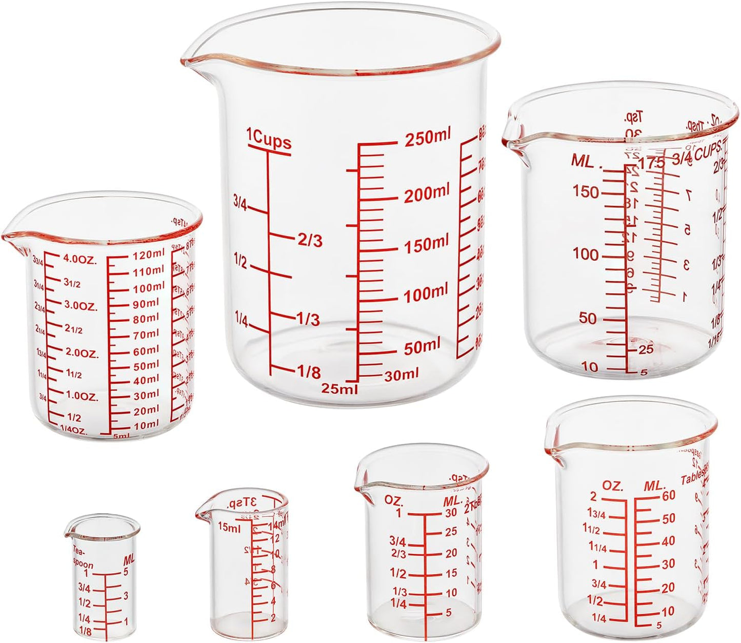 3 Piece Glass Measuring Cup Set, Includes 1/2-Cup, 1-Cup, and 2-Cup High Borosilicate Glasss Liquid Measuring Cups, Dishwasher, Freezer, Microwave, and Preheated Oven Safe, Essential Kitchen Tools