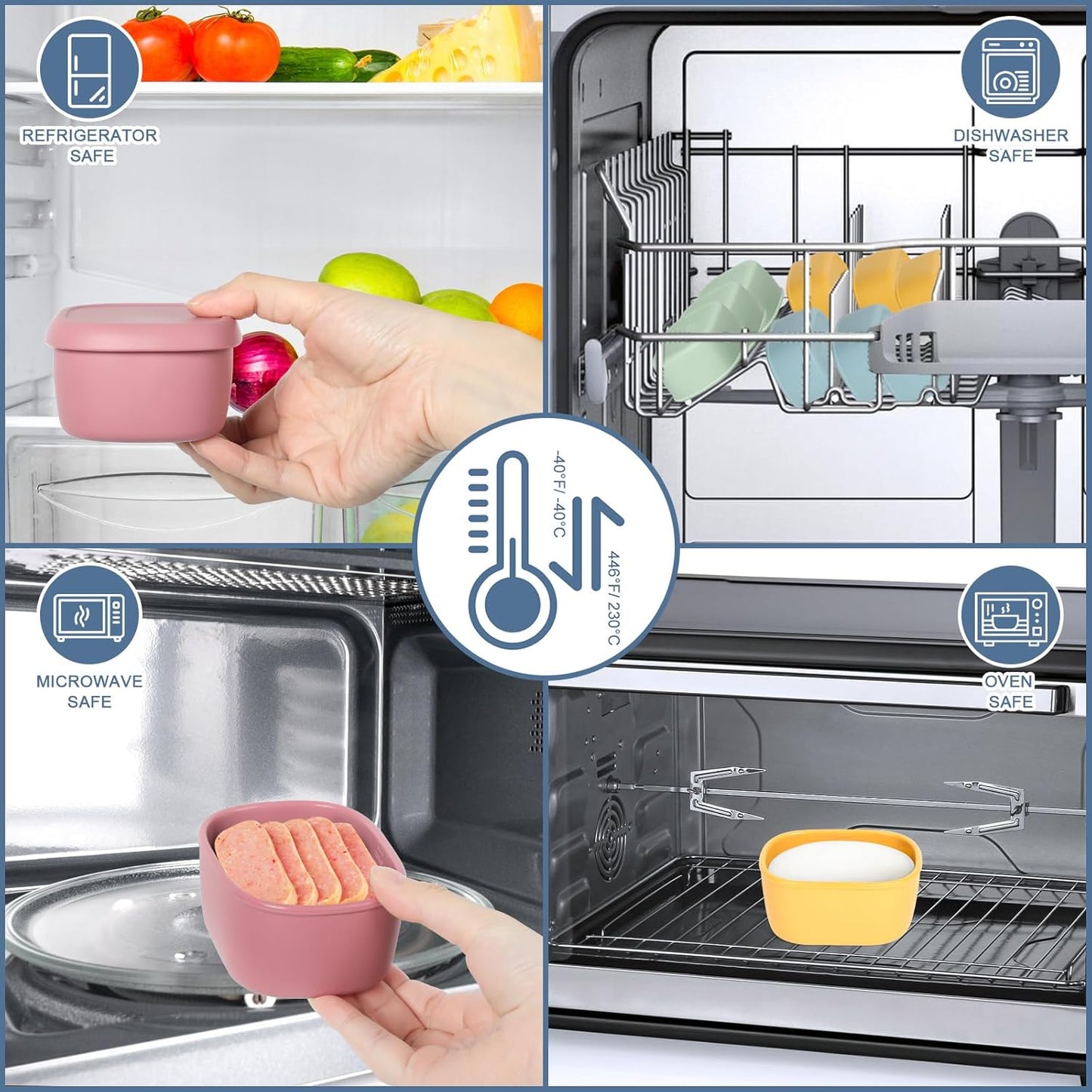 4 Pcs Silicone Food Storage Containers with Lids，BPA Free Reusable Silicone Storage Containers for Food Freezer Containers Freezer Dishwasher Safe (33.8oz, 20oz, 10oz, 6.7oz)