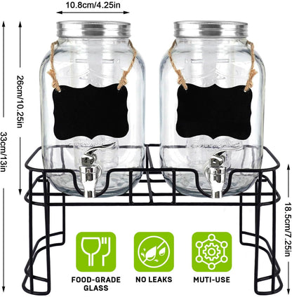 2 Gallon Drink Dispenser with 18/8 Stainless Steel Spigot, Sun Tea Glass Mason Jar for Outside, Iced Lemonade Beverage Dispenser with Fruit Infuser, Large Water Juice Jug, Punch Dispenser for Parties