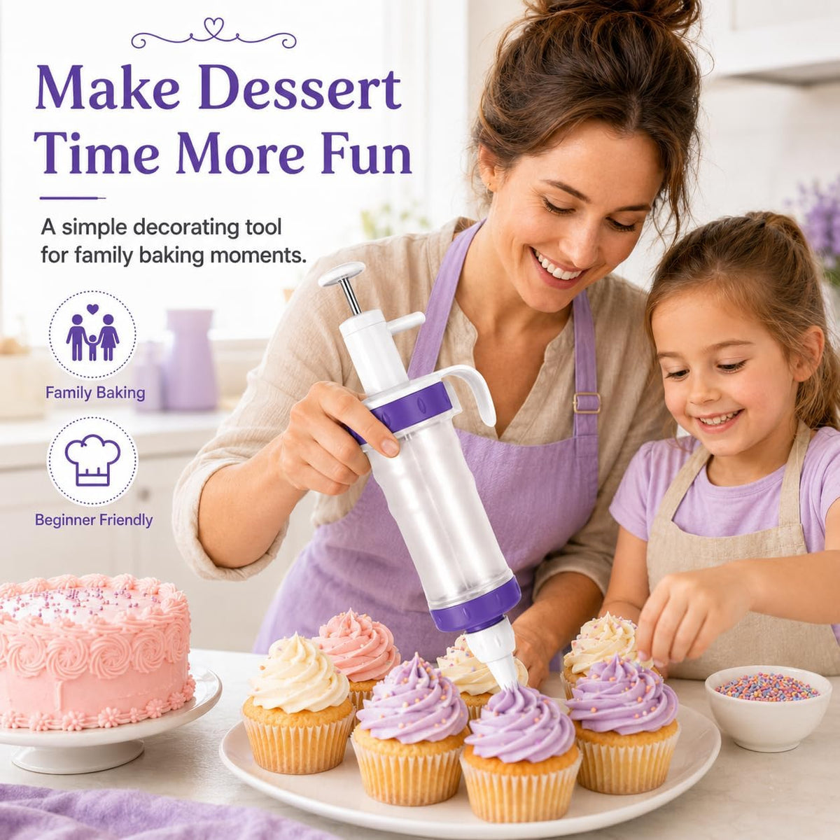 Frosting Piping Kit with Syringe Dispenser, 7 Nozzles, 3 Cake Scrapers