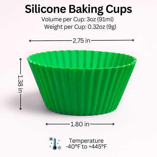 Silicone Baking Cups: Reusable Silicone Baking Cups, Non-Stick Muffin Liners, Cupcake Liner, Multicolor - 12 Pack