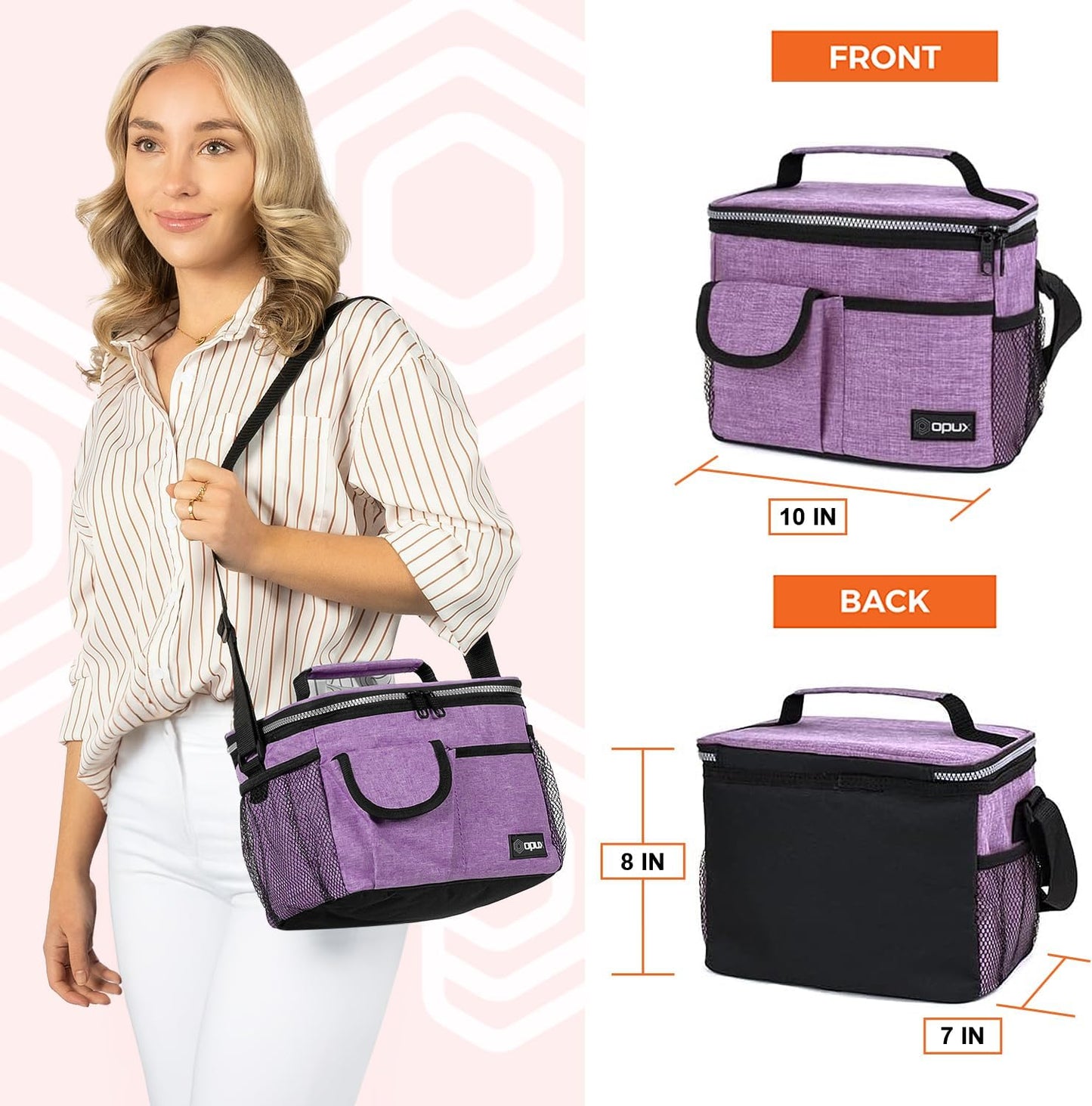opux Insulated Lunch Bag for Men Women, Leakproof Black Lunch Box for Work, Portable Soft Lunch Cooler Bag with Shoulder Strap, Adult Lunchbox Lunch Pail for Kid Boy Girl School, 14 Can/8L
